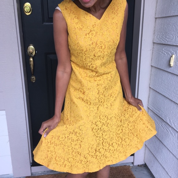 Vintage all over lace dress margigold yellow - Picture 5 of 8